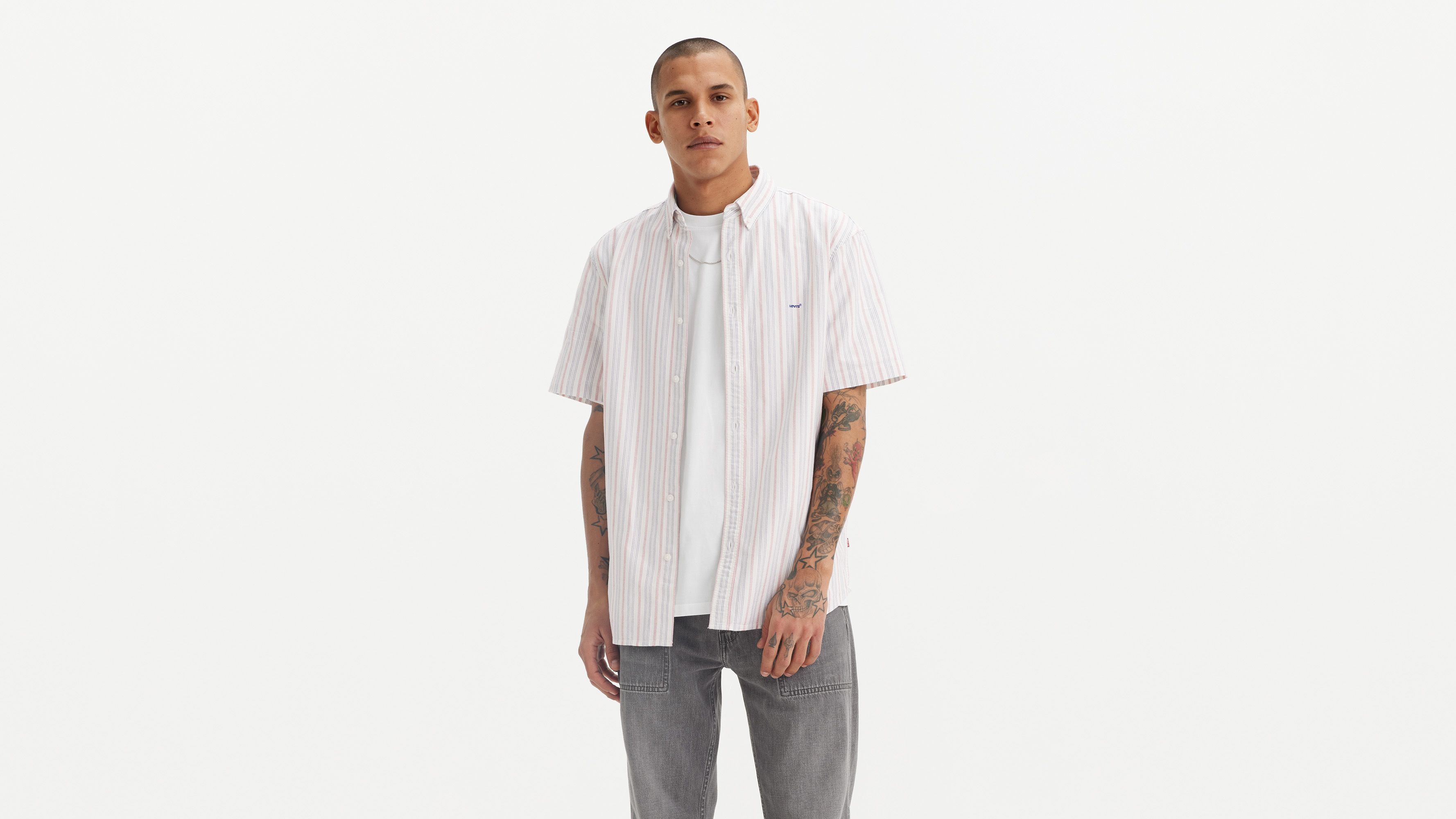 Sweat-shirt manche courte Authentic - Cupertino Stripe Bright White - Bleu