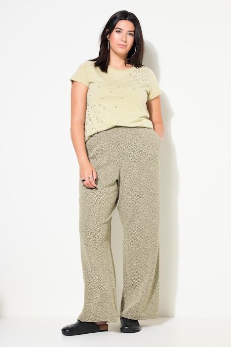 Hose, Wide Legs, Fischgrat, Elastikbund