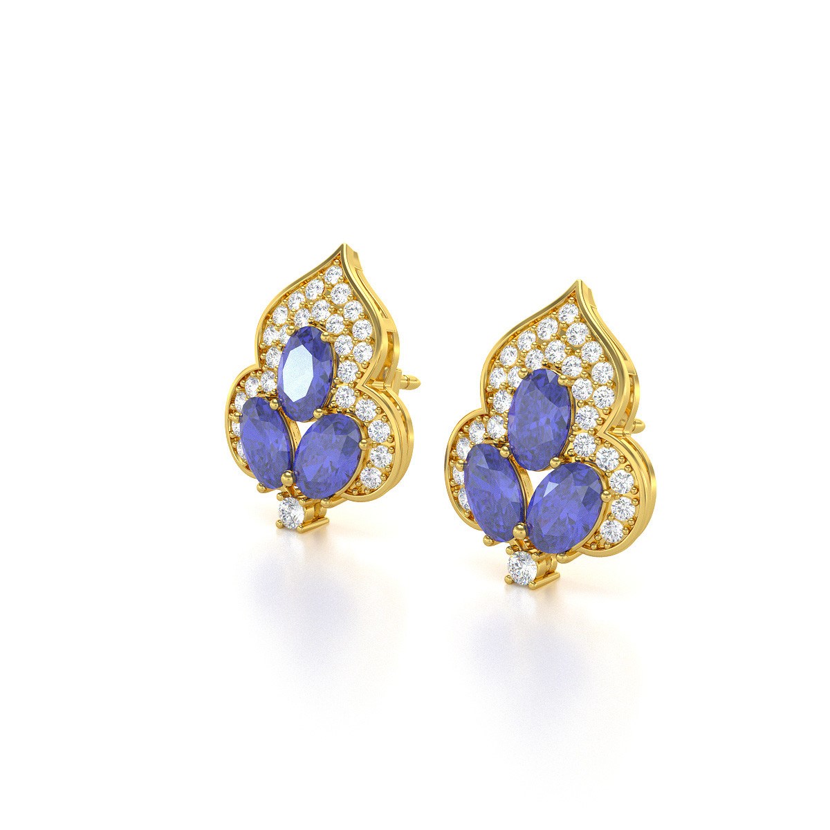 Boucles d'oreilles ADEN Or 585 Jaune Fleur Tanzanite et Diamants 3.5grs