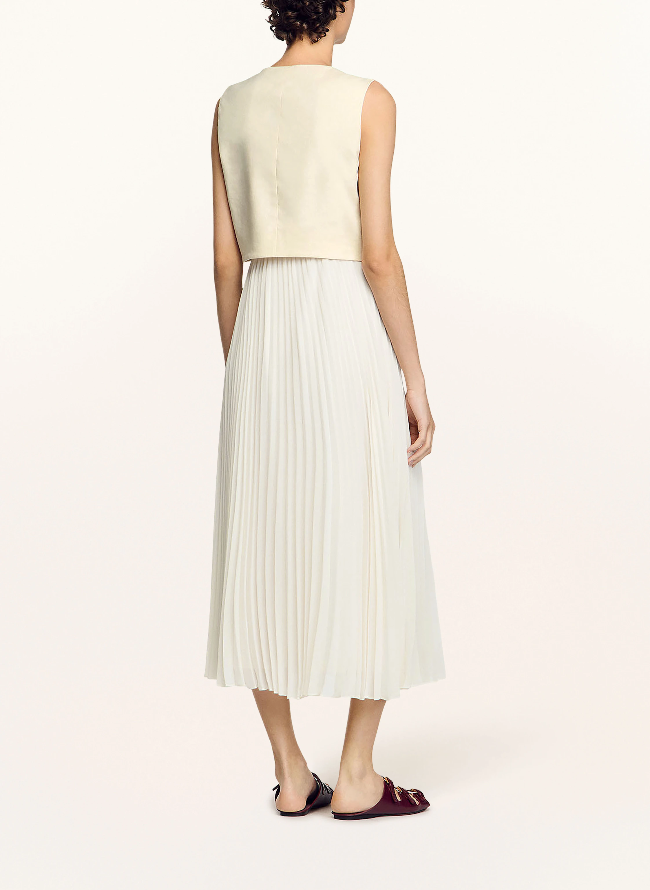 SANDRO Plisseekleid mit Leinen