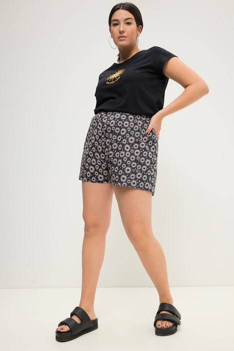 Shorts, Wide Legs, HighWaist, Sun-Print, Elastikbund