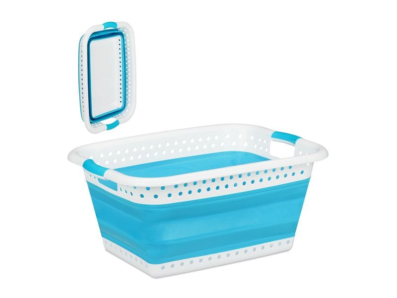 relaxdays Wäschekorb  37 l, Blau/Weiss Faltbarer Wäschekorb