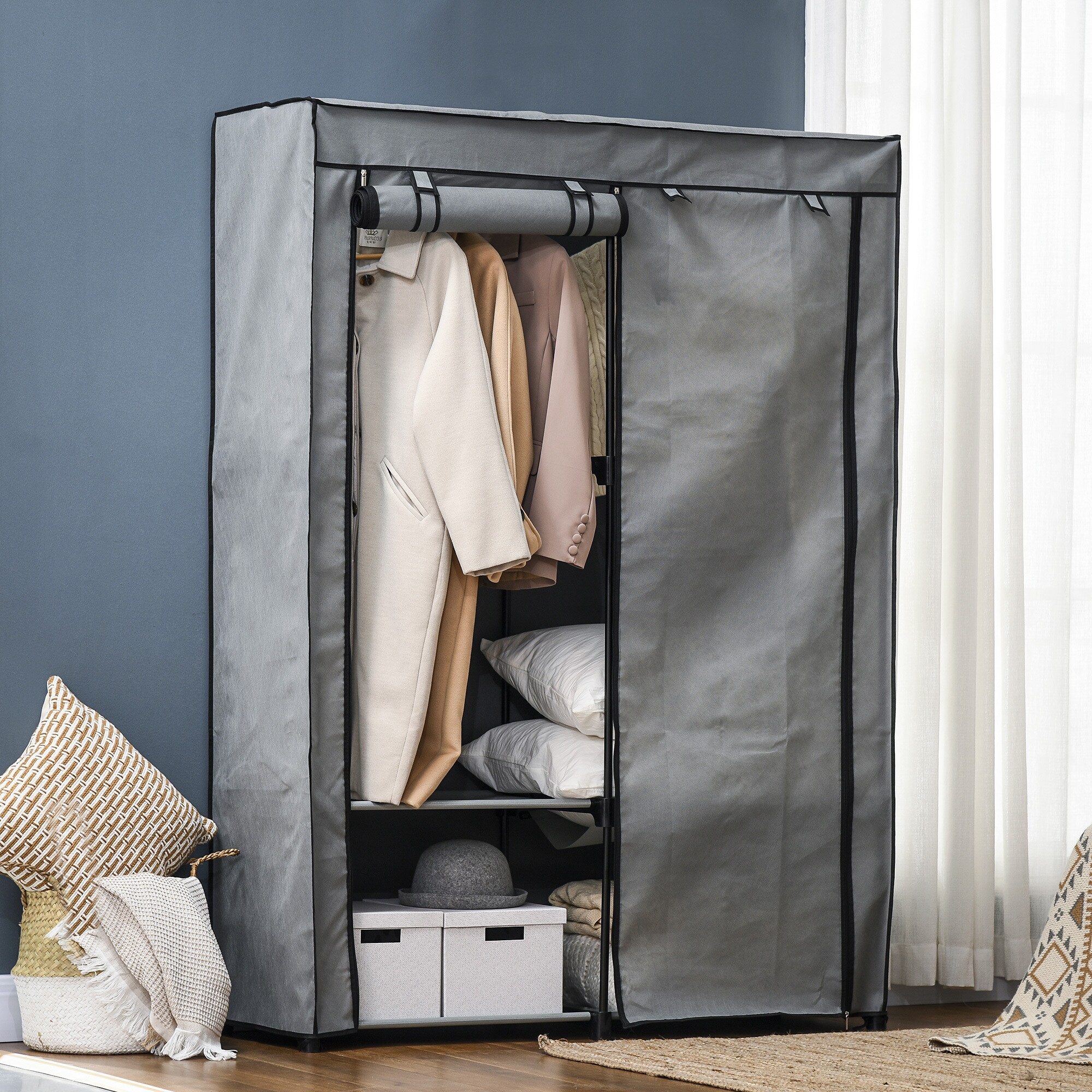 HOMCOM Kleiderschrank mit Reißverschluss grau 118L × 49B × 170H cm