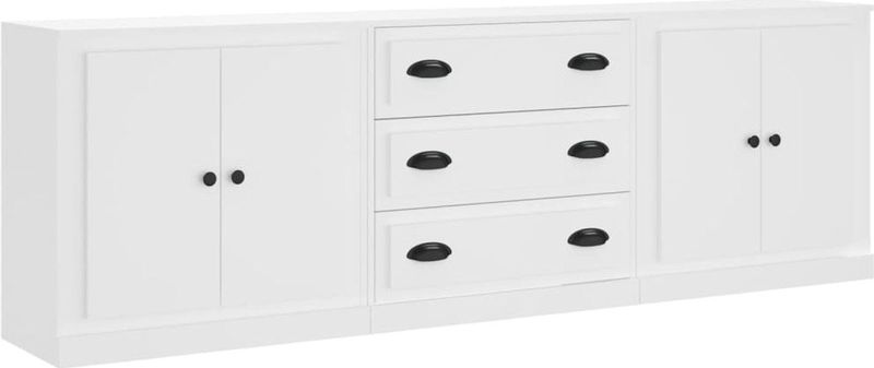 vidaXL - Dressoirs - Wit - Bewerkt Hout - Set van 3