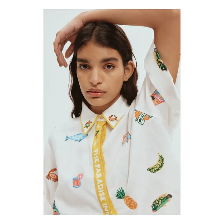 Alémais Chemise Brodée Blue Marlin Lin | Ecru