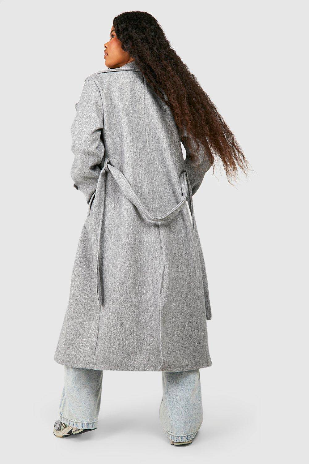 boohoo Petite Belted Wool Look Trench