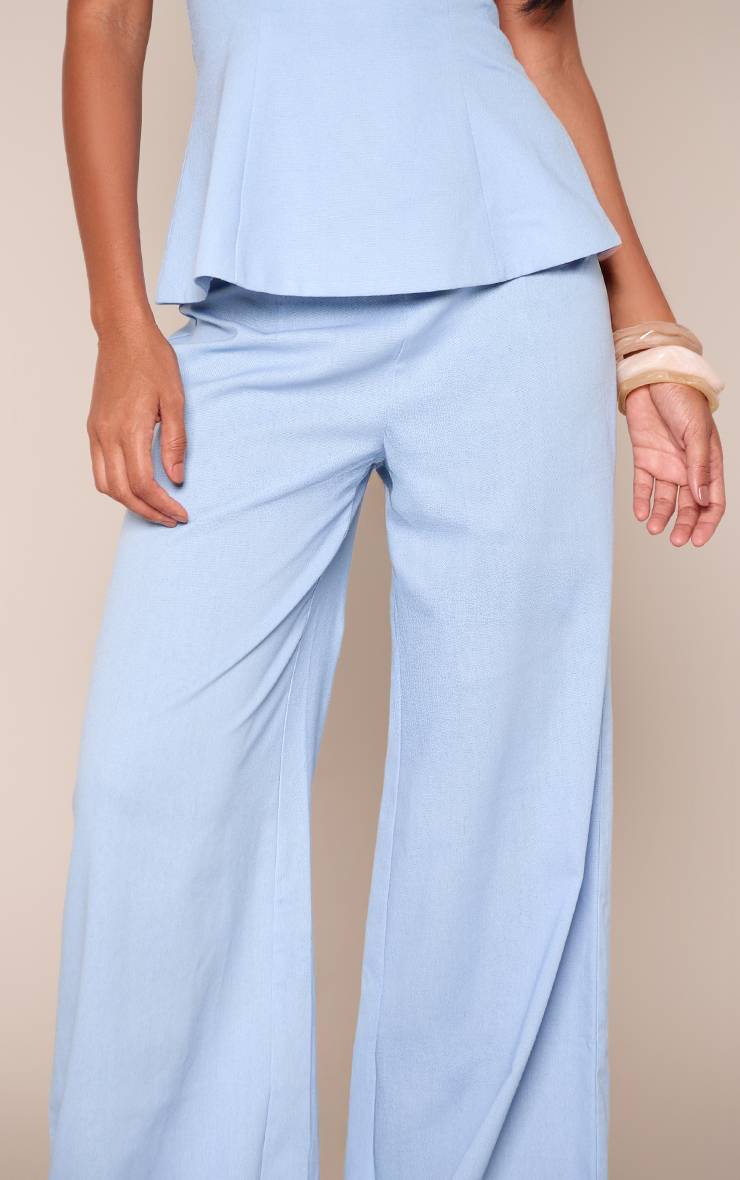Bleu Layette Pantalon Tailleur En Lin Coordonné