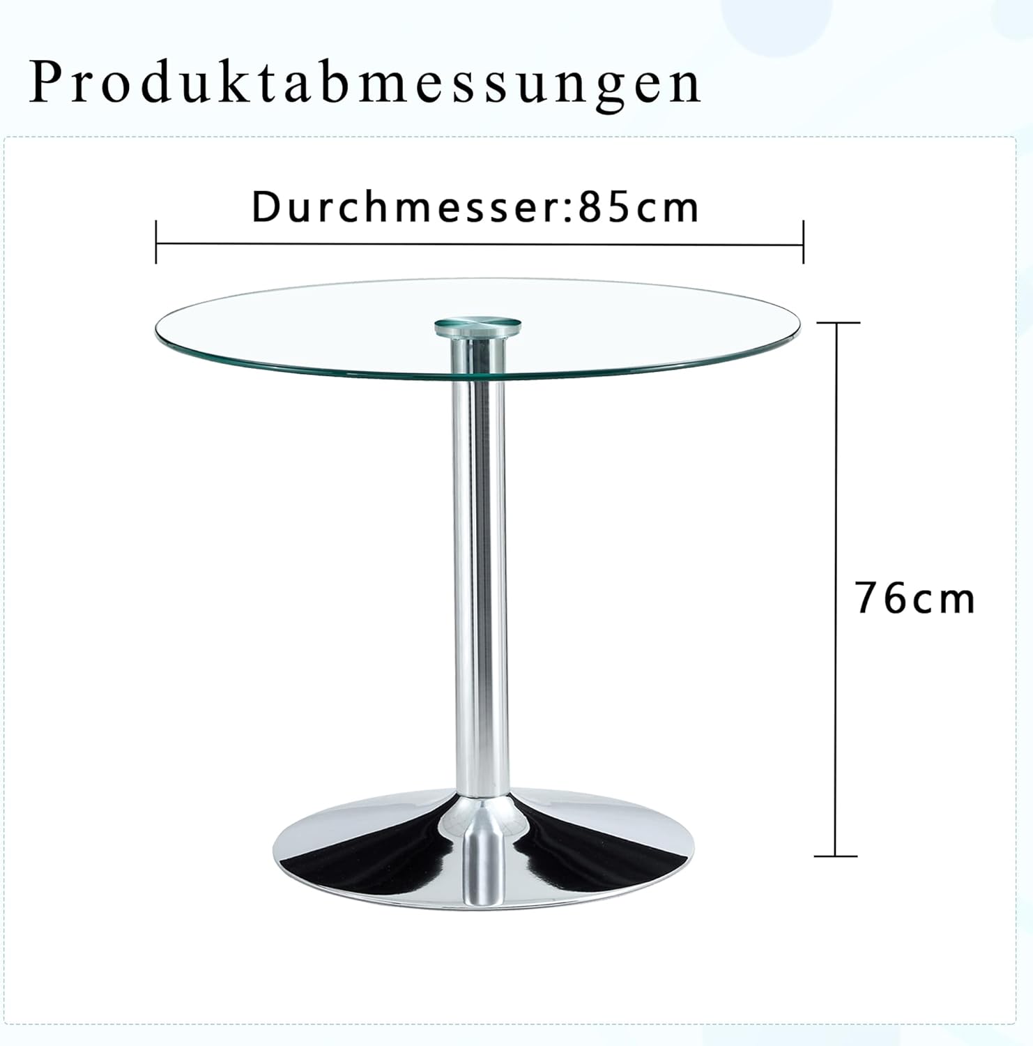 HAINEW Runder Glas Esstisch, Küchentisch Glastisch Esszimmertische mit Silberne runde Metallbeine für Esszimmer Wohnzimmer Küche, 85×85×76cm, HNDE2025111203 (85×85×76cm)
