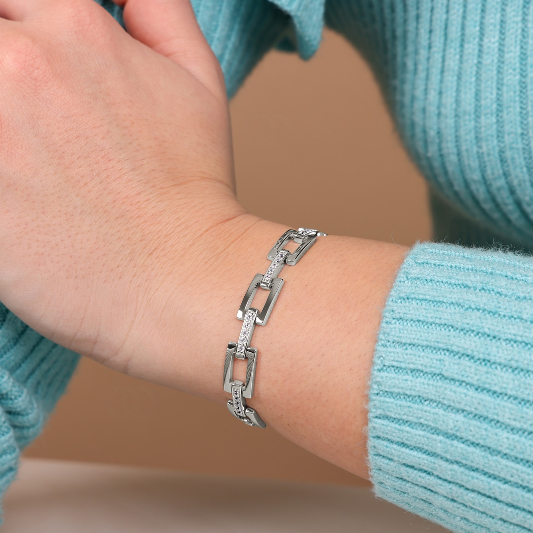 Armband 925 Silber rhodiniert mit Zirkonia 18cm