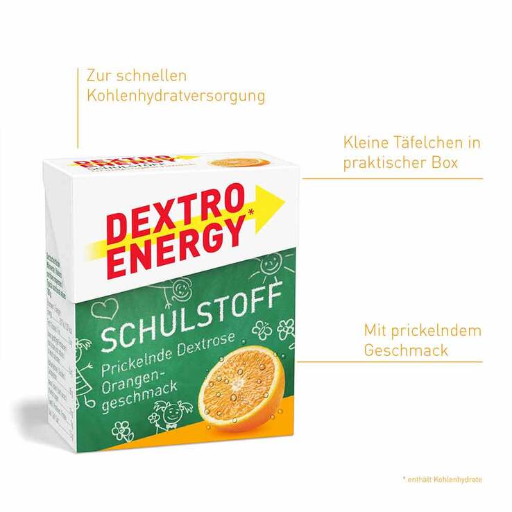 Dextro Energy Schulstoff Orange Täfelchen, 50 g