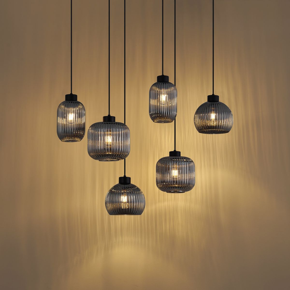 Design hanglamp zwart met smoke glas 6-lichts - Ana