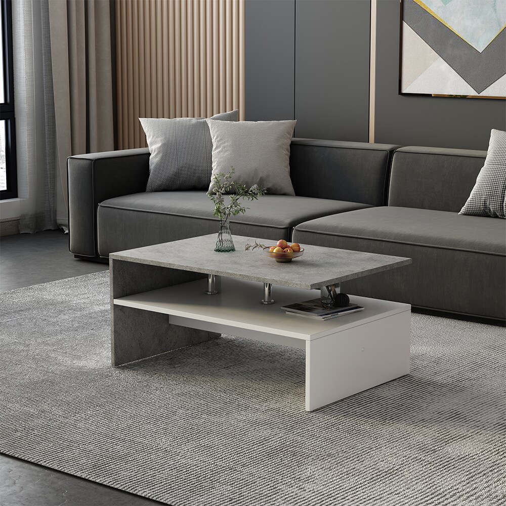 Oskar-Store Couchtisch Mike 90 x 42 cm, Beton Weiß, moderner Tisch mit Ablagen