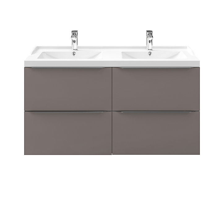 Meuble sous vasque à suspendre GoodHome Imandra gris taupé 120 cm + plan vasque Lana