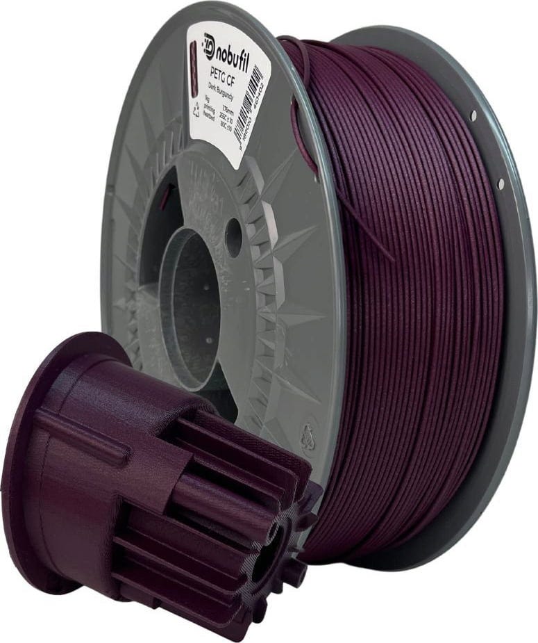 Nobufil  PETG CF Dark Burgundy, 1,75 mm / 1000 g    Mit Kohlenstofffasern verstärktes PETG Filament aus recycelten Industrieabfällen