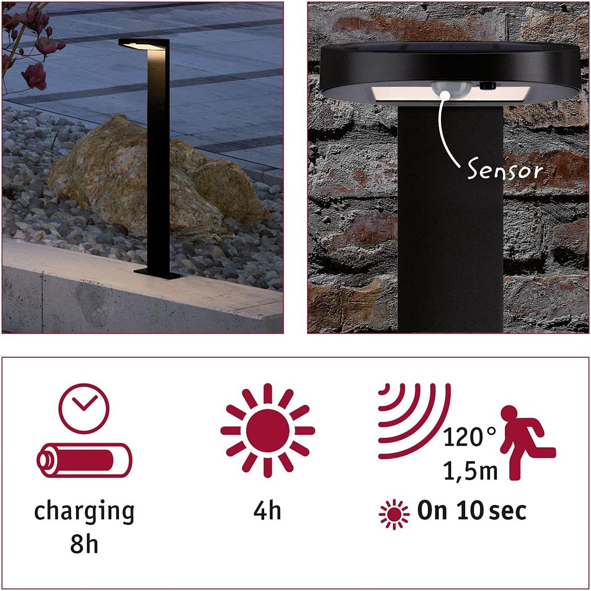 Paulmann 94249 Solar Pollerleuchte Ryse LED Außenleuchte incl. 1x1,2 Watt Anthrazit Kunststoff 3000 K Warmweiß