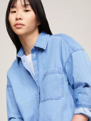 Sobretudo jeans de modelagem ampla