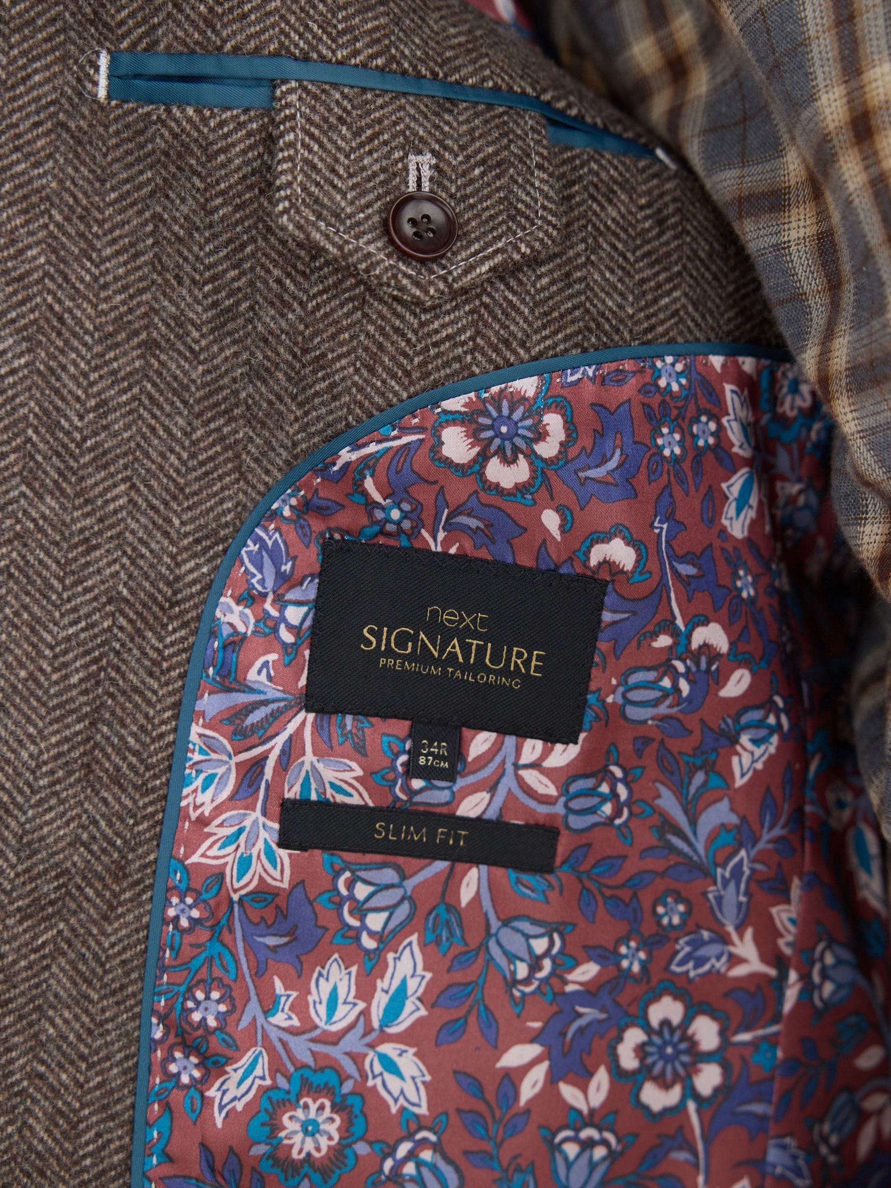 Taupe bruin - Normale Pasvorm - Signature Nova Fides Blazer van wolblend met visgraatmotief