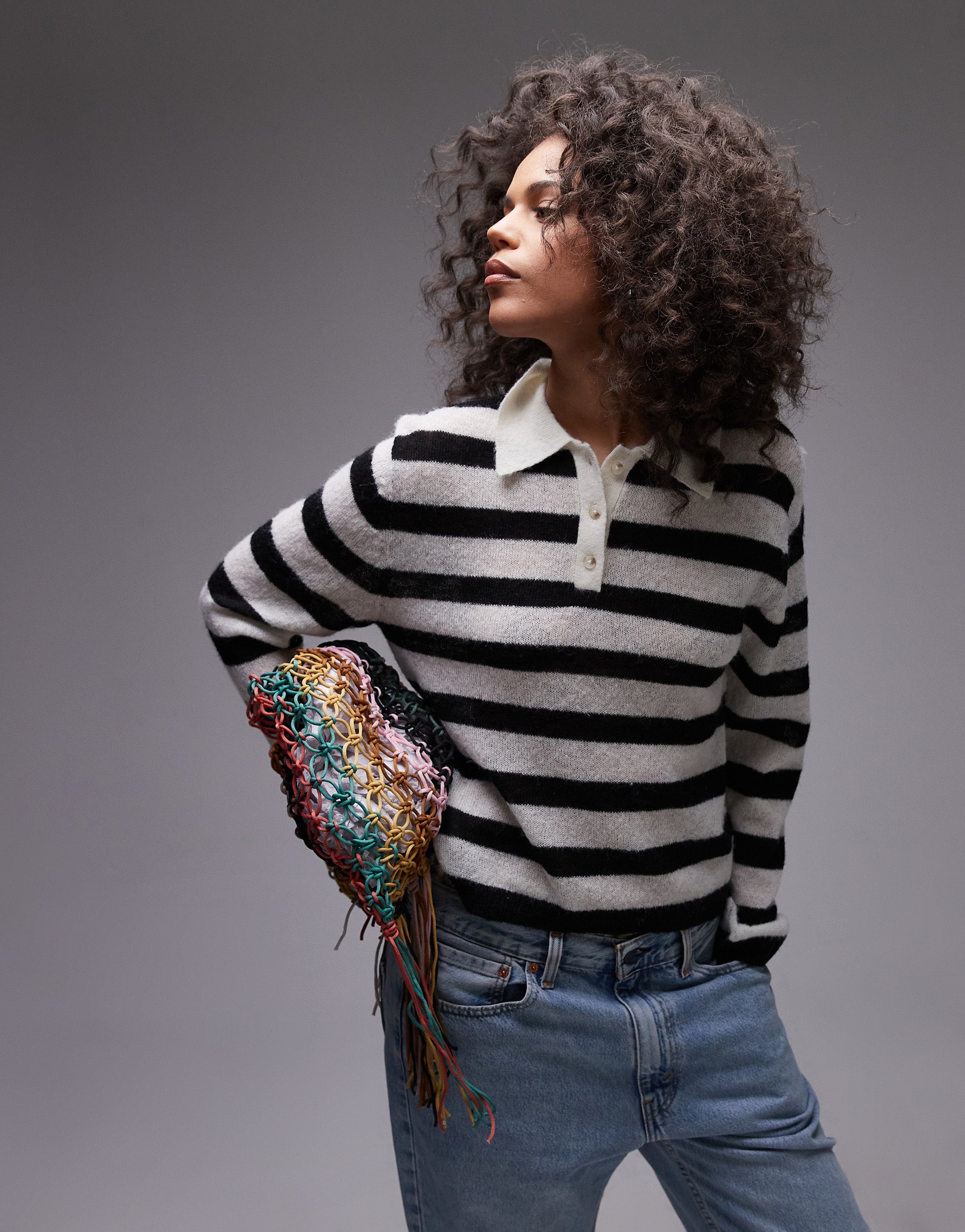 Topshop knitted light weight stripe polo