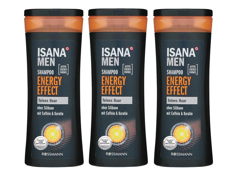 Isana men Shampoo Energy Effect Kit 3 x 300 ml Vitalisierendes Shampoo ohne Silikone für feines, energieloses Haar