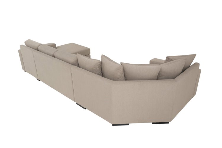 Modern Living hjørnesofa Cosy Corner venstre og 2-seter med sjeselong høyre. Tekstil Kall 9 Cappuccino med Arm A og ben 2 sortbeiset eik.