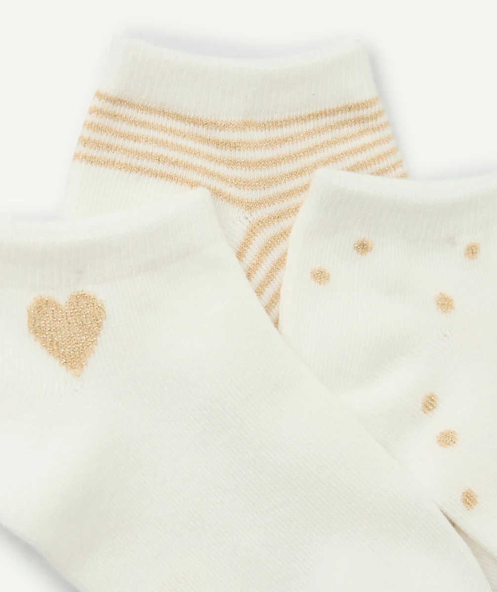 lot de 3 socquettes fille blanc et couleur dorée