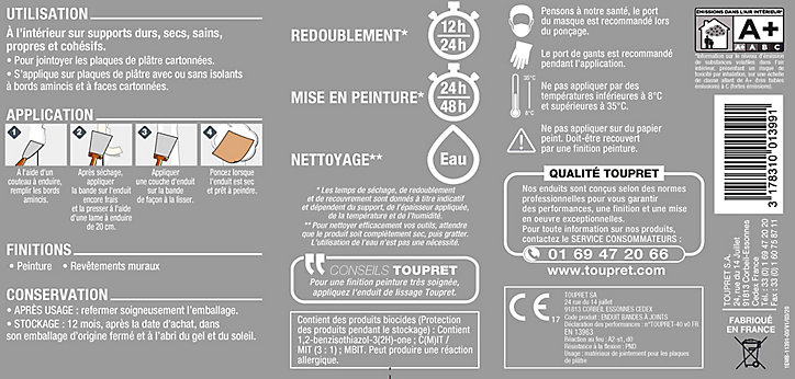 Enduit bande à joint prêt à l'emploi Toupret 25kg