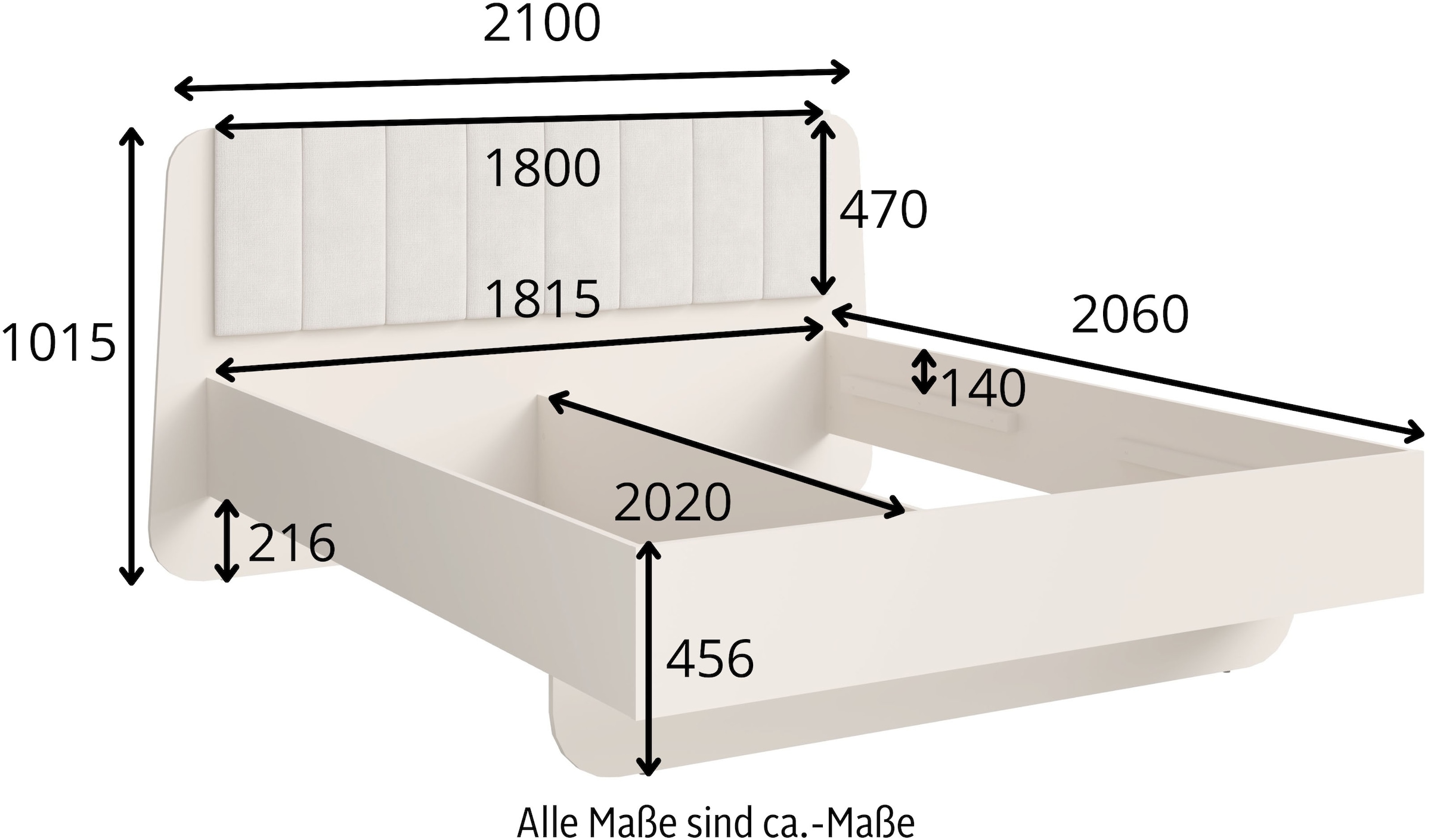 Home affaire Polsterbett »CLAREI mit gepolstertes Kopfteil, in 2 Breiten 160 und 180 cm« Bettgestell ohne Bettkasten und Matratze, gemütlich und modern