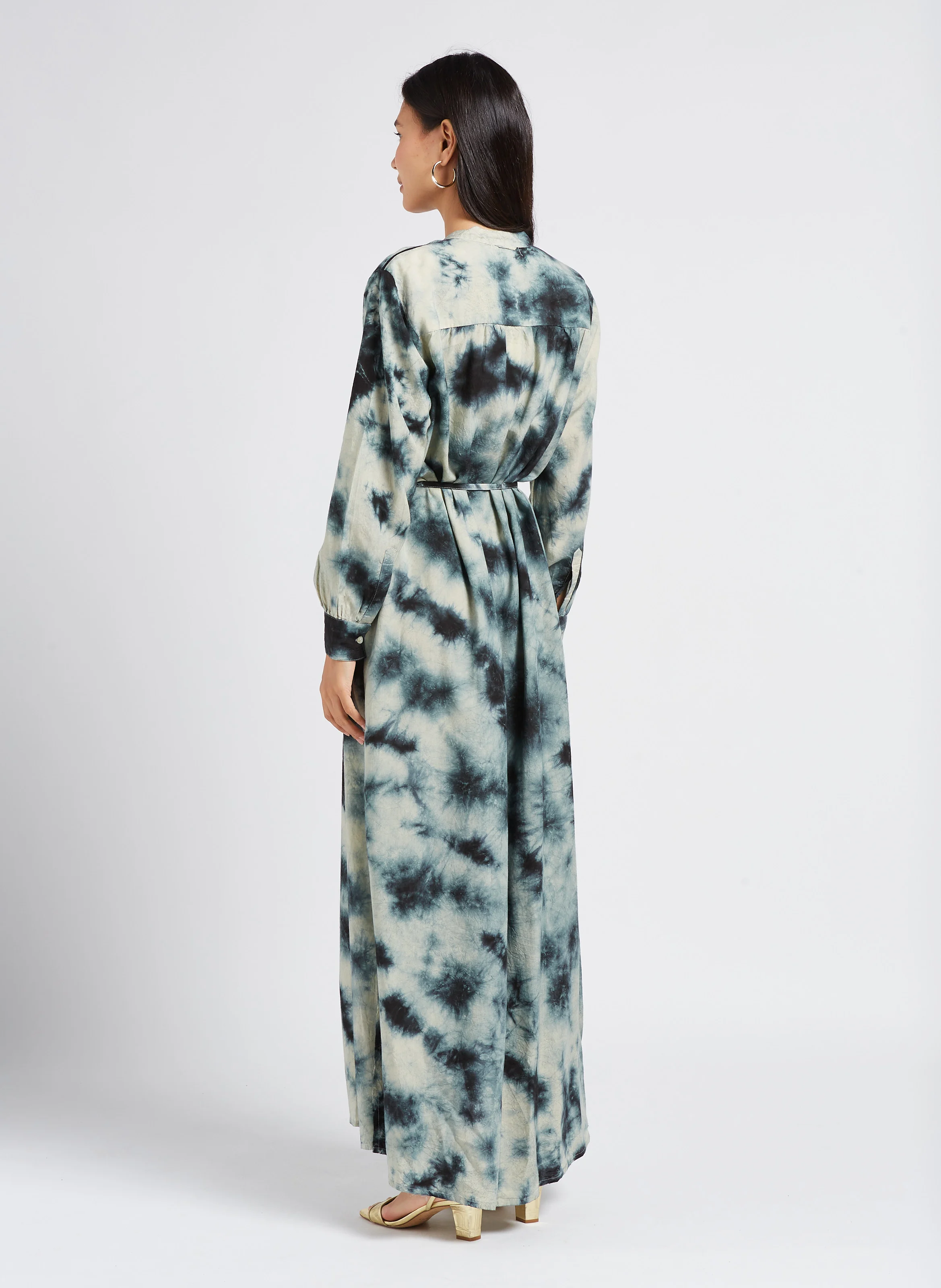JADE - Robe longue col rond imprimée| Beige