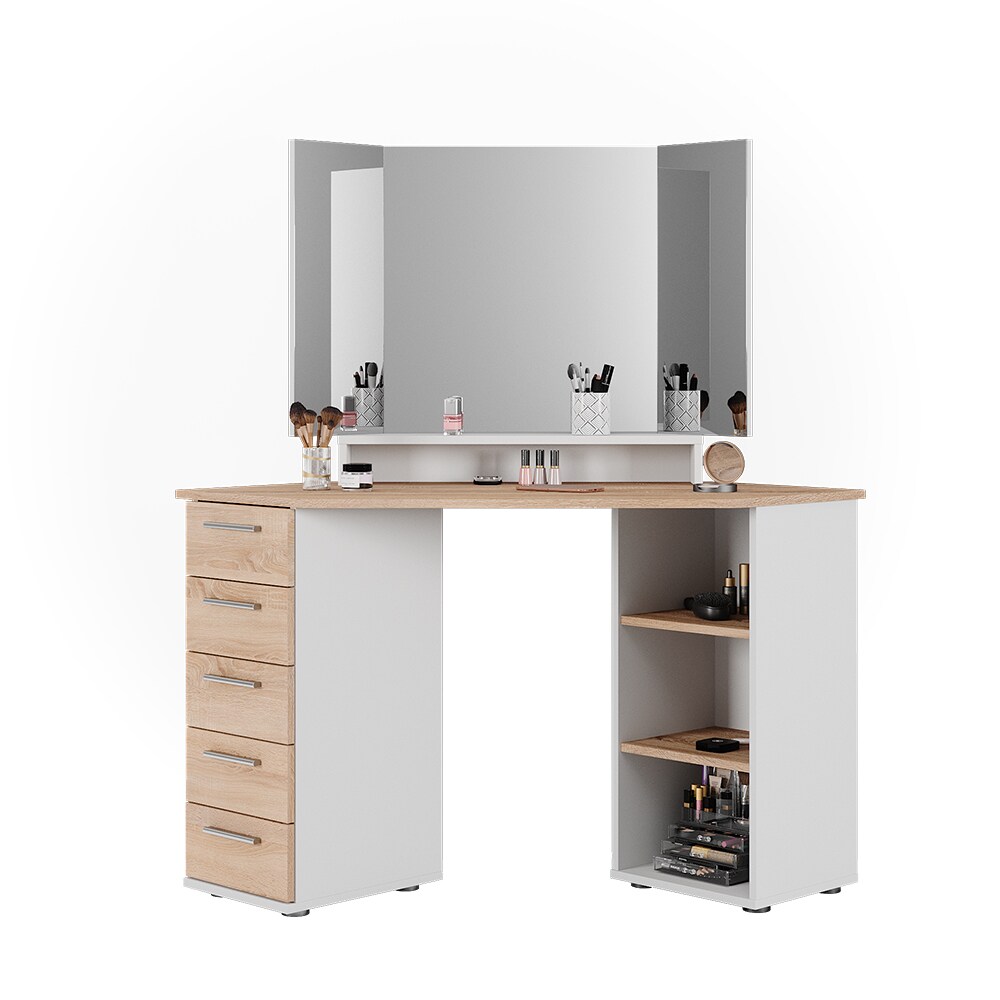 Vicco Eckschminktisch Frisiertisch Frisierkommode Sofia Weiß Sonoma Spiegel 128x142 cm modern Ablage