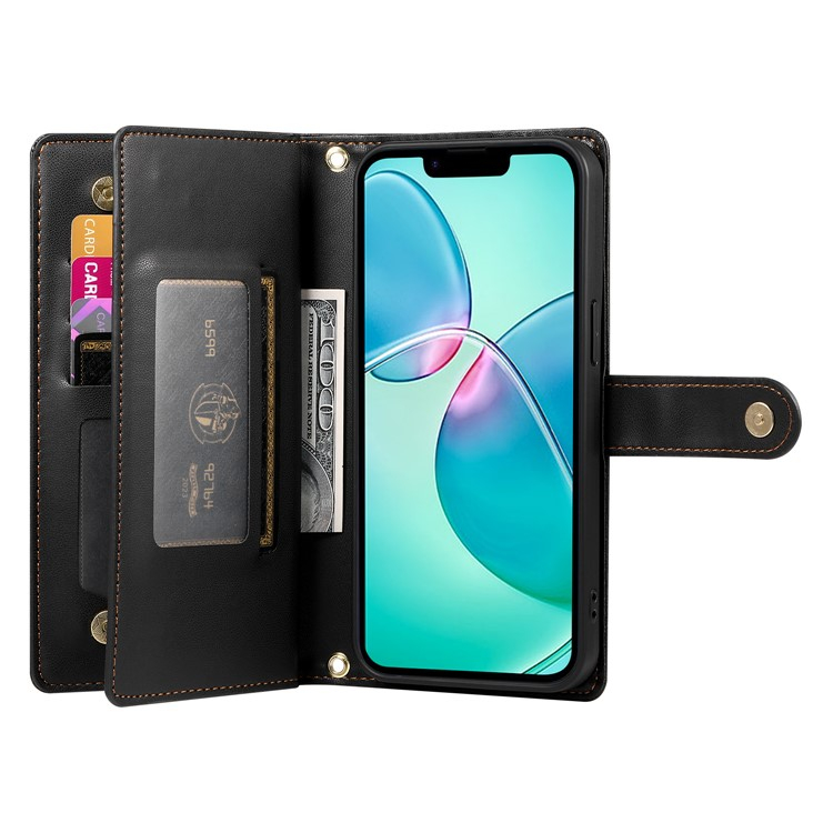 iPhone 16e Leder Tasche Flip Cover mit Reissverschluss   Handschalufe - Schwarz