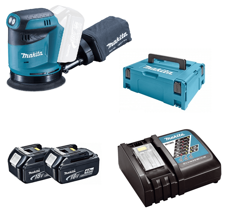 Makita DBO180RMJ 18V Li-ion accu excentrische schuurmachine set (2x4.0Ah) in Mbox - 125mm