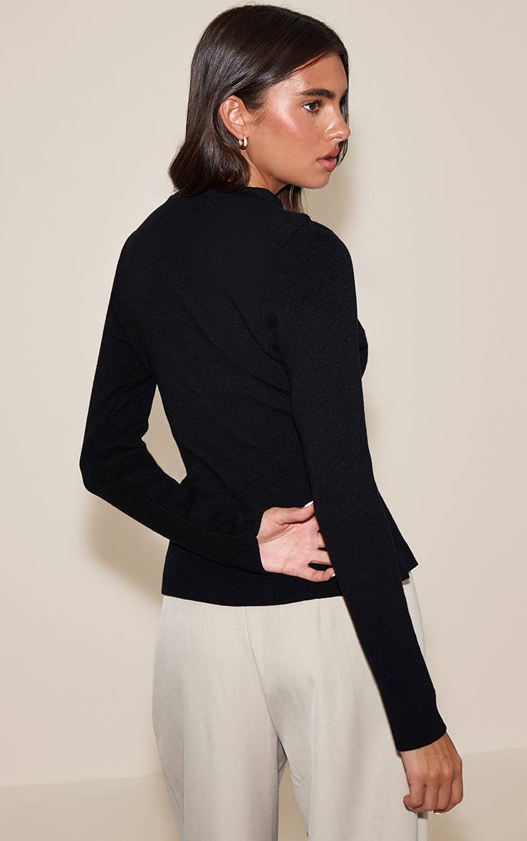 Noir Cardigan En Maille Compacte À Basque
