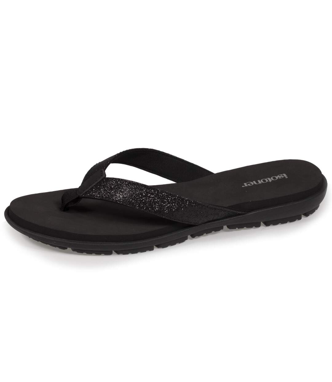 Isotoner Tongs femme confortables et détail tiges à paillettes