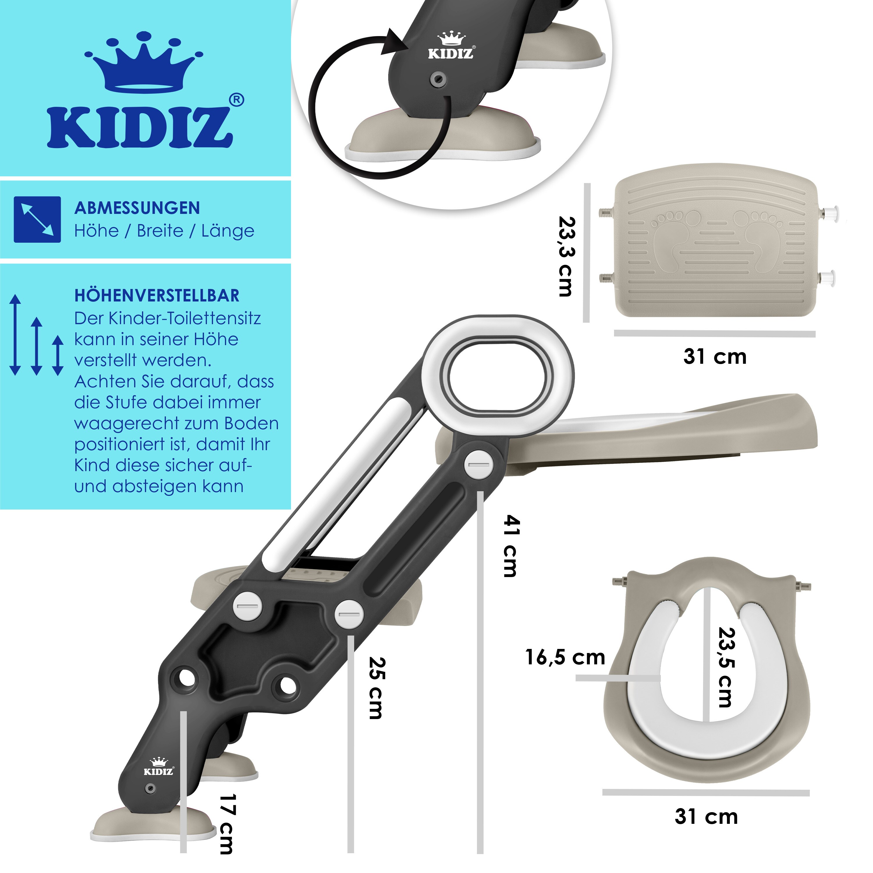 KIDIZ® Kinder Toilettensitz Toilettentrainer mit Treppe und Griffe Faltbar Kindertoilette WC Sitz Töpfchentrainer Lerntöpfchen bequemem Kissen und breiten Stufen Toilettentreppe höhenverstellbar