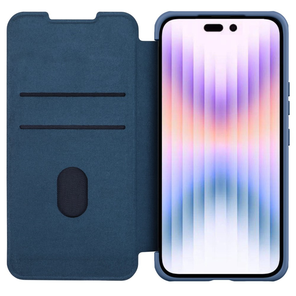iPhone 14 Pro Max Leder Tasche Cam-Slider Kameraschutz - Dunkelblau