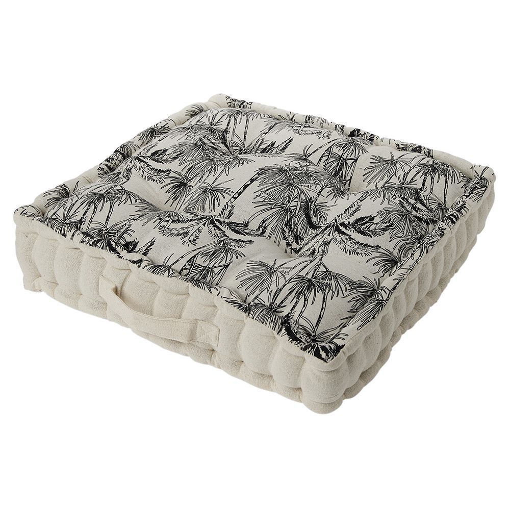 Coussin de sol motif tropical 45x45cm beige