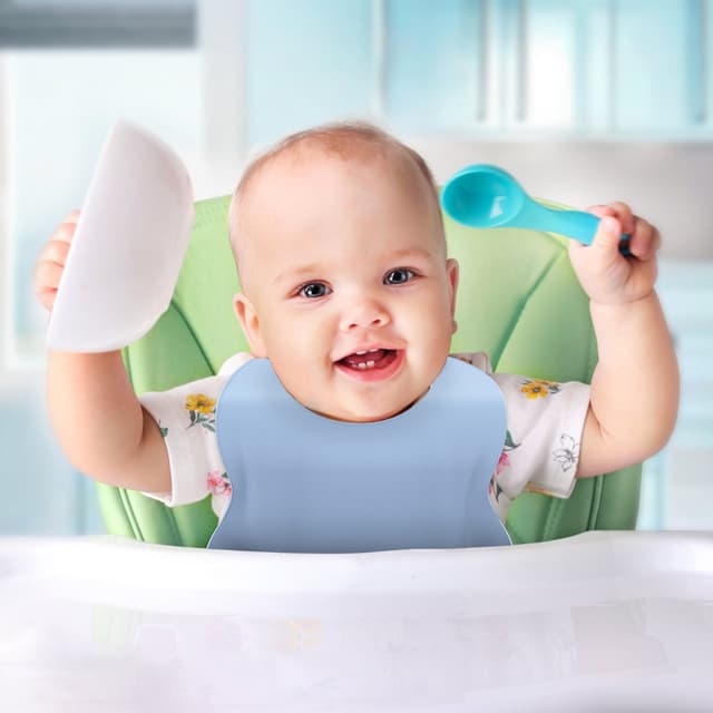 Babyhagesmæk af silikone med drypbakke (blå)