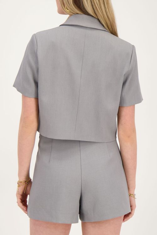 Grijze cropped blazer met korte mouw