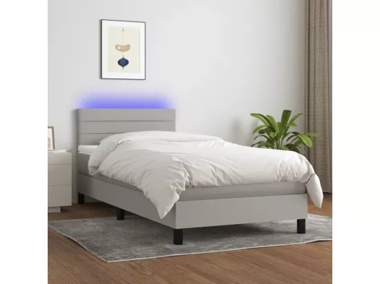 Sommier tapissier avec matelas et LED Gris clair 90x190cm Tissu