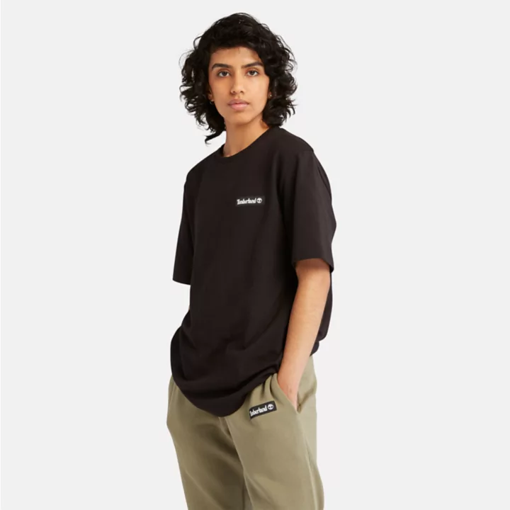 T-shirt épais à écusson tissé unisexe en noir