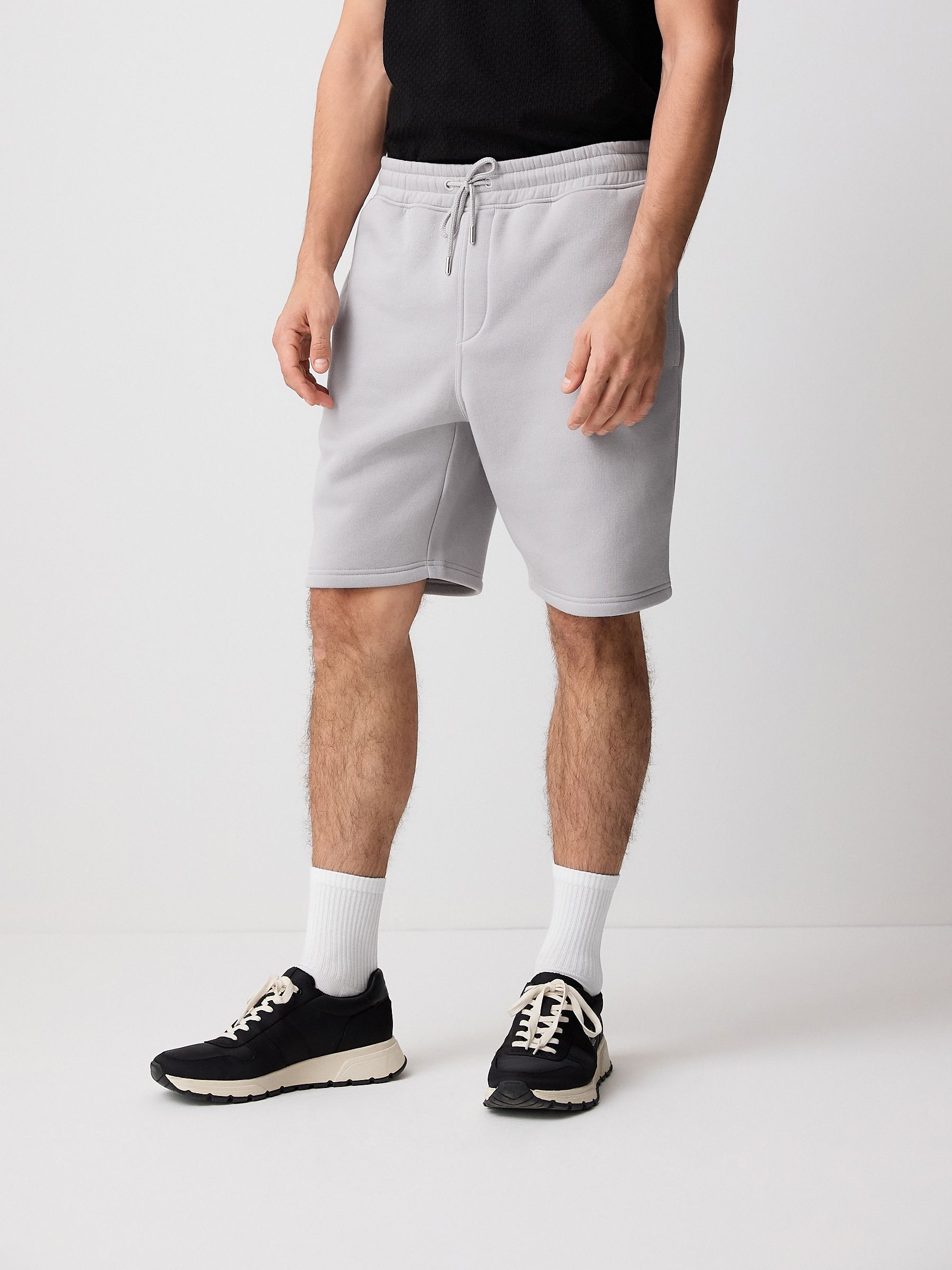 Grijs - Geborstelde jersey shorts met ritszakken