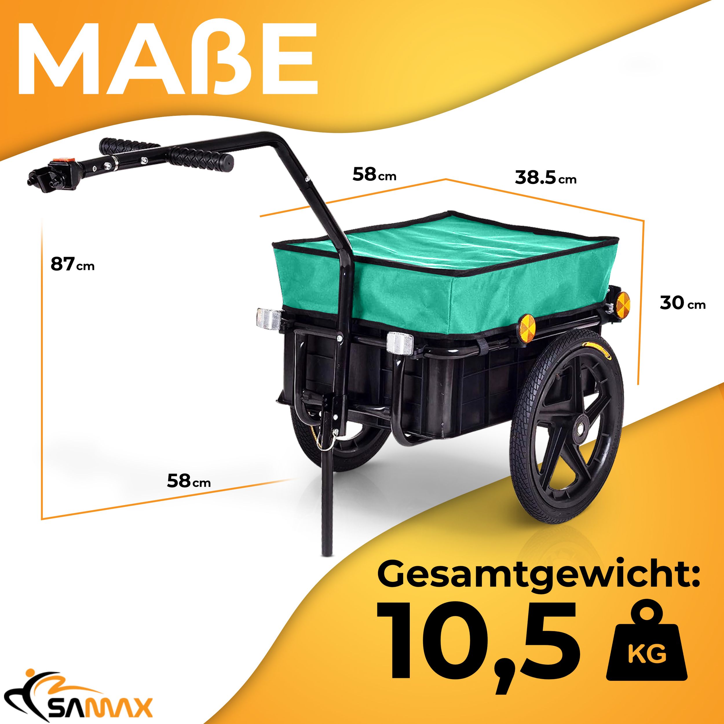 SAMAX Lastenanhänger / Fahrradanhänger für 60 Kg / 70 Liter in Grün