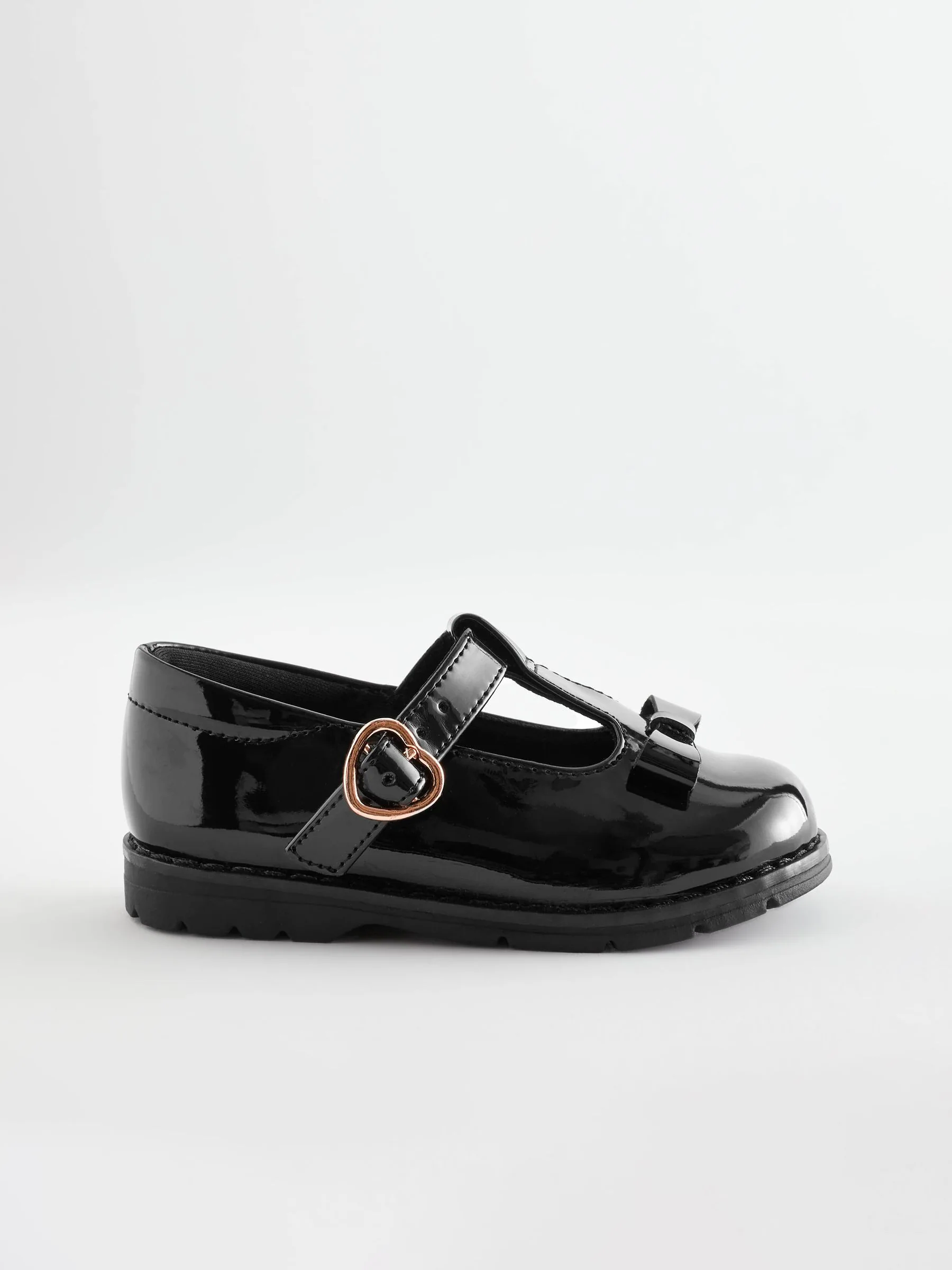Zwart lak - Junior schoolschoenen met T-bandje en strik