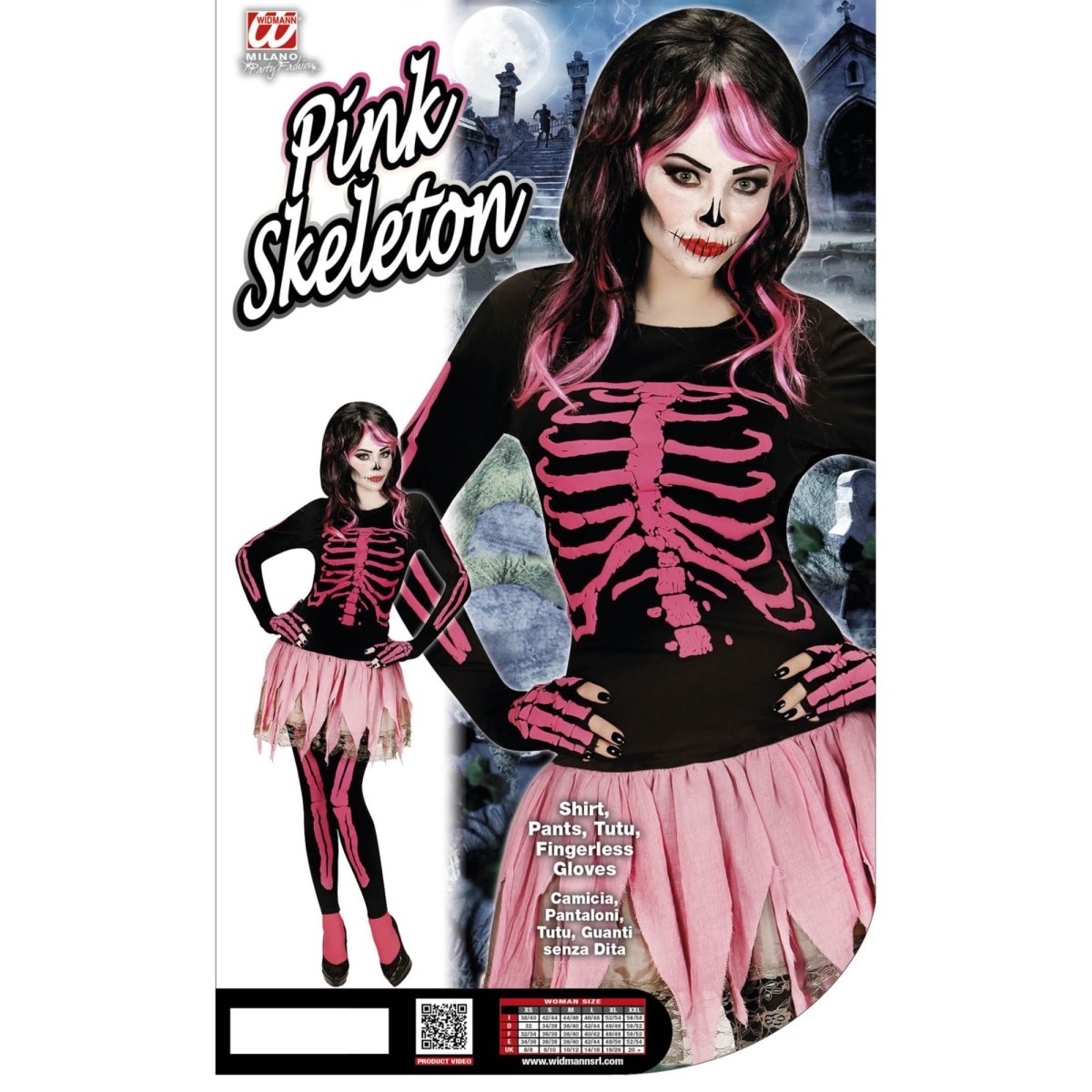Skelet Kostuum Zwart Roze Dames 4 delig