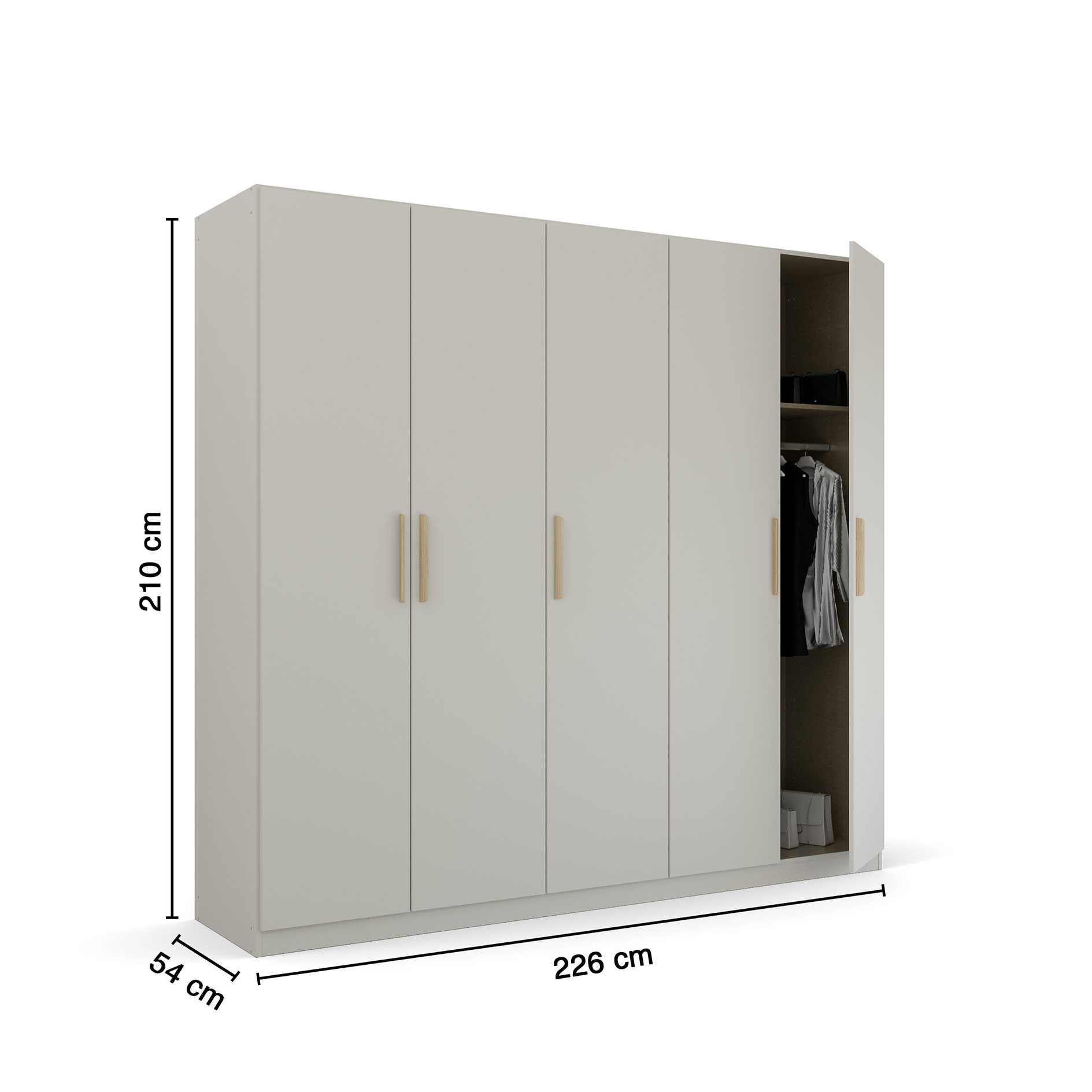 Drehtürenschrank - seidengrau - 5 Türen - 226 cm