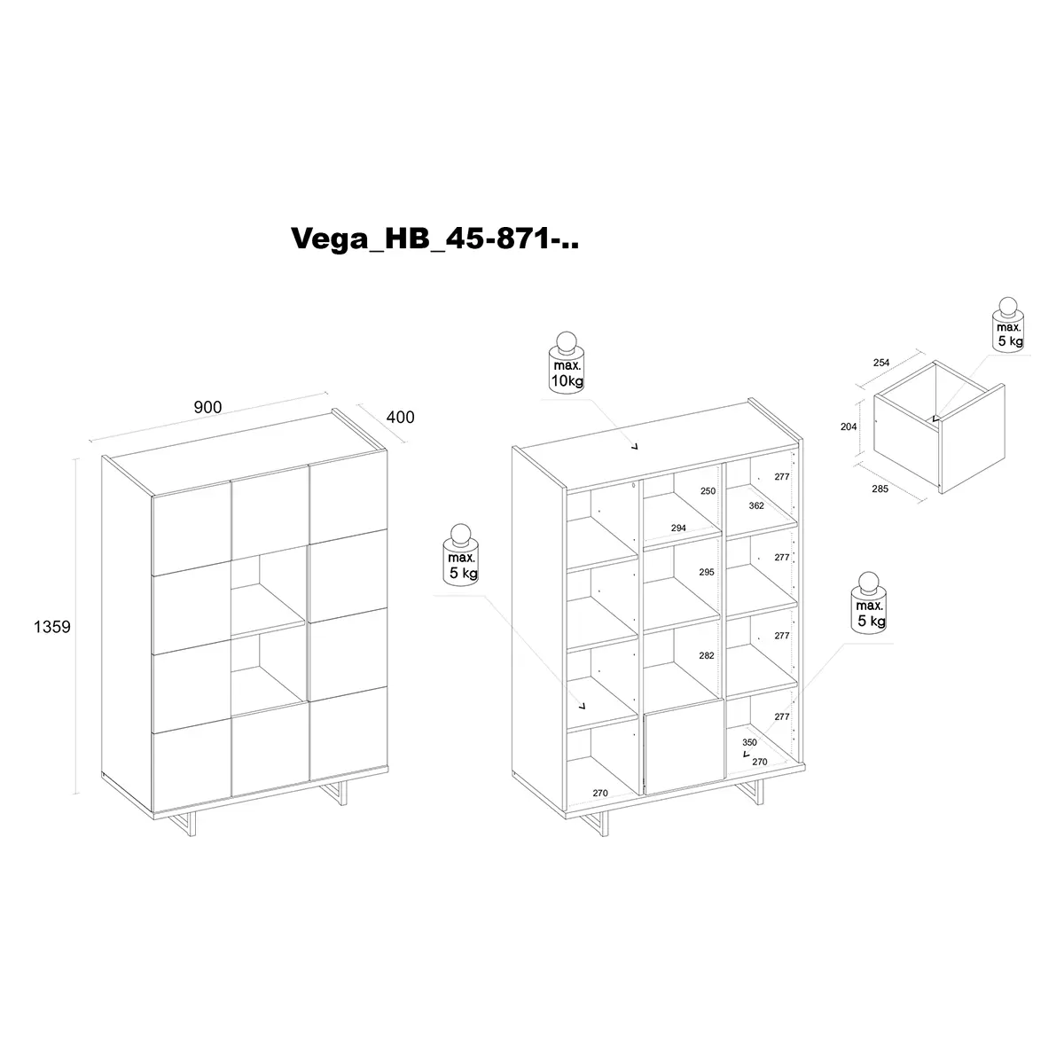 Highboard Vega schwarz,weiss