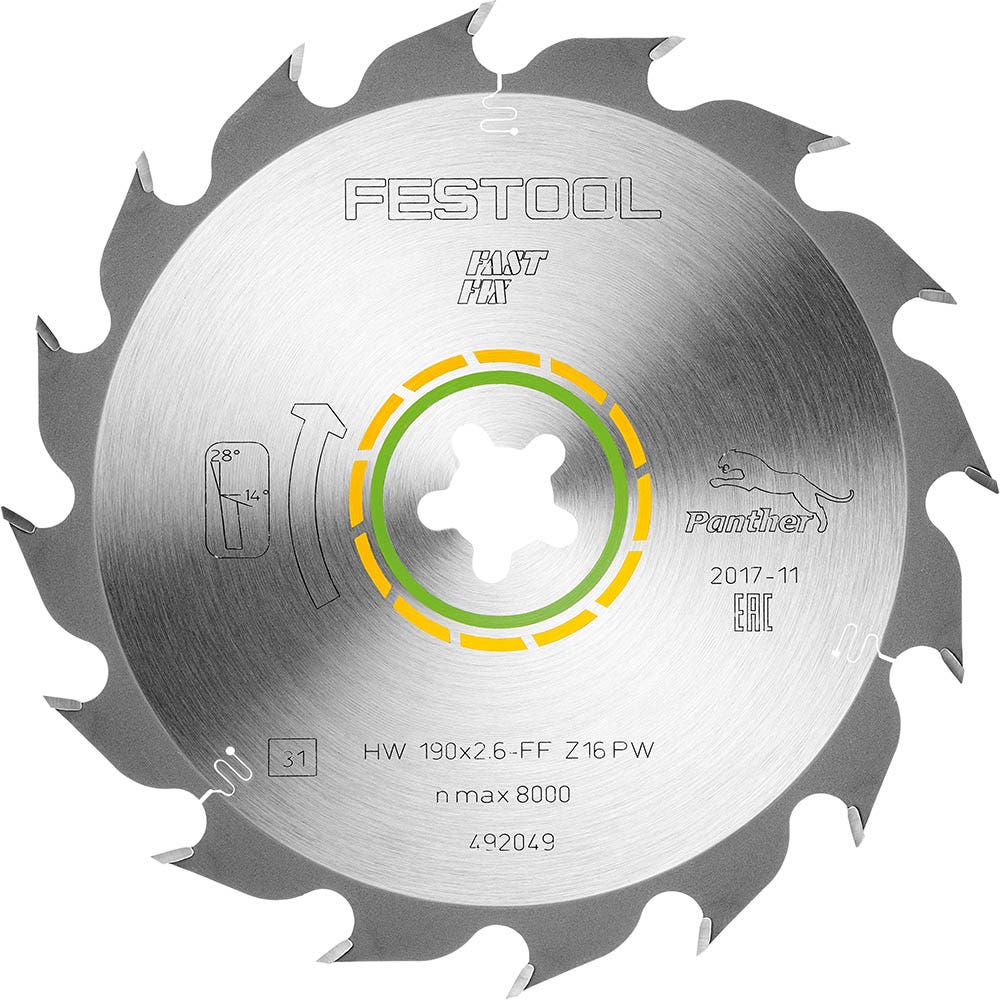 FESTOOL 190mm 16T TCT Circular Saw Blade for Wood Cutting - PANTHER - FAST FIX