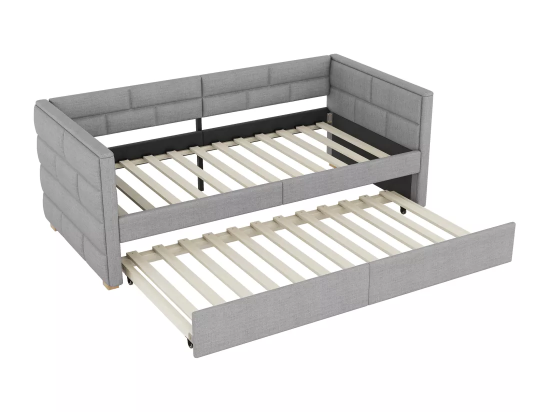 Lit banqueet avec lit gigogne 90x190/200cm - en tissu lin - Gris