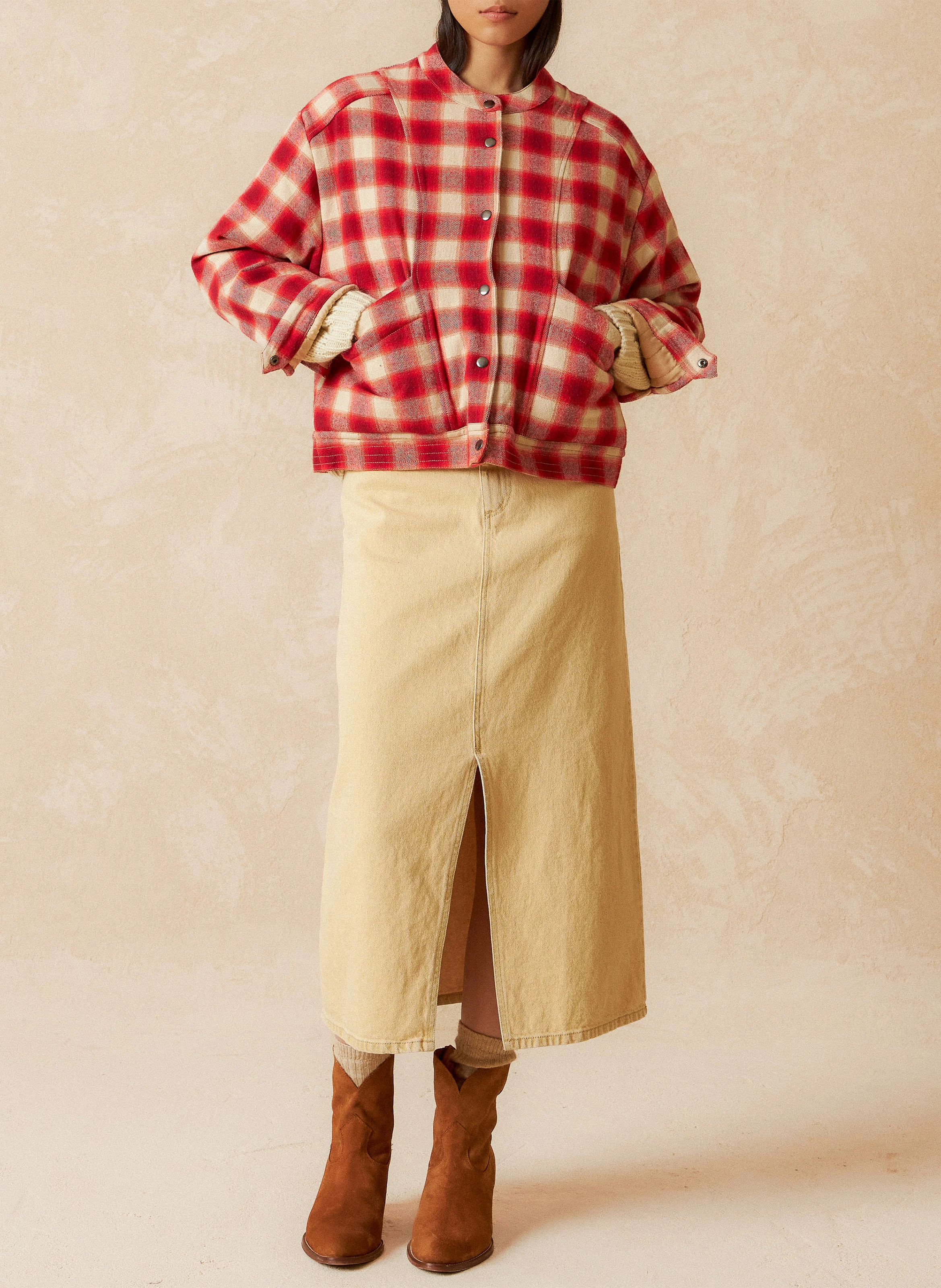 Veste col rond en coton | Rouge