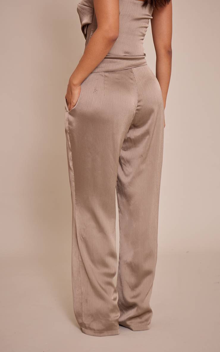 Marron Pantalon Droit En Satin Taupe Petite